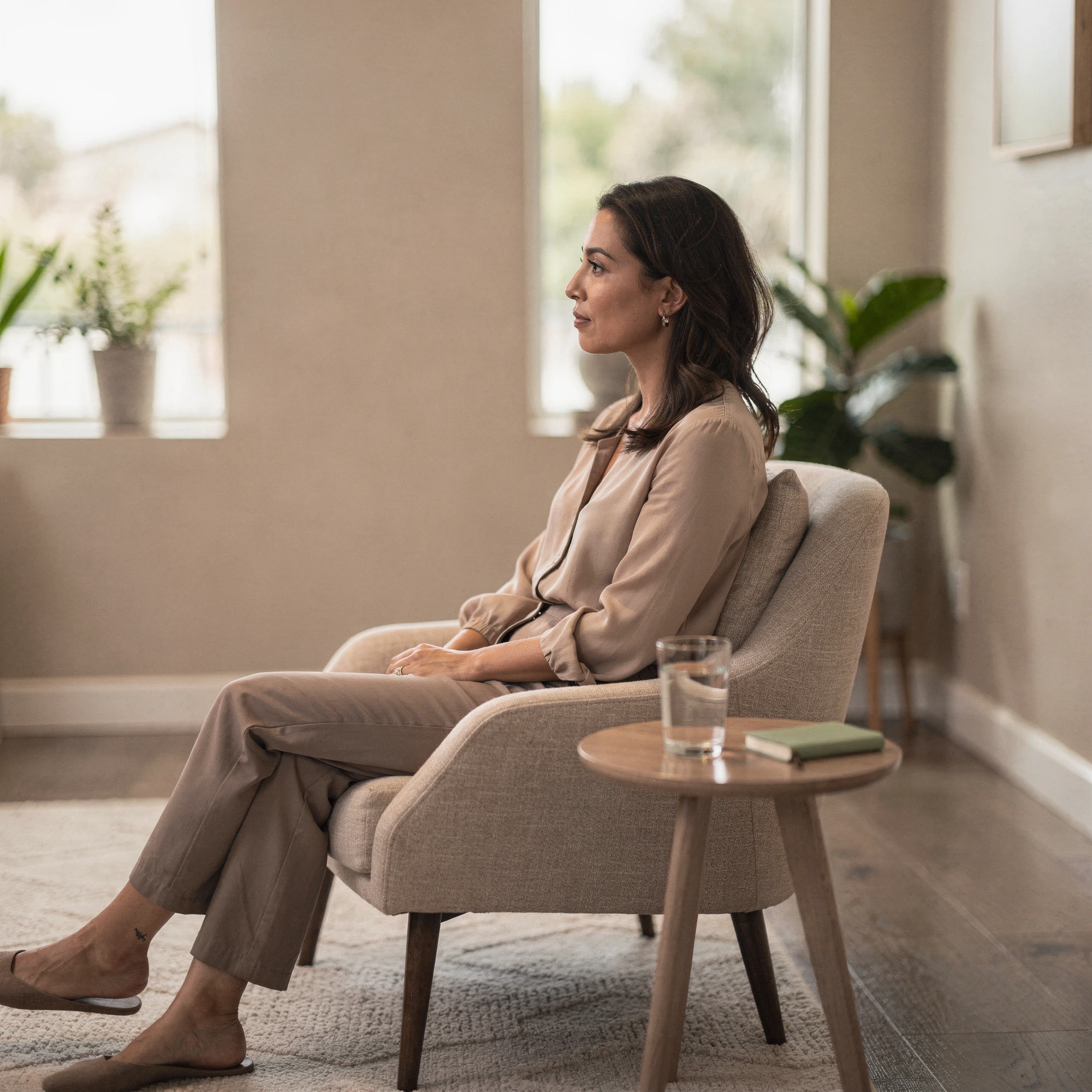 Therapist in Woodland Hills, CA – client seated in a welcoming therapy office at Uriel Behavioral Wellness